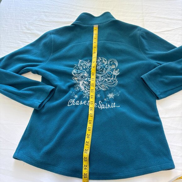 Old Navy Fleece Zip Up Jacket Womens Size L Teal Embroidered "Chase The Spirit" - Picture 6 of 9